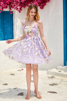 Load image into Gallery viewer, Purple Cute Corset Short Formal Dress with 3D Flowers
