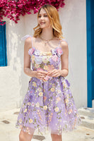 Load image into Gallery viewer, Purple Cute Corset Short Formal Dress with 3D Flowers