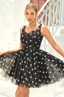 Load image into Gallery viewer, Black A Line Tulle Short Formal Dress with Stars