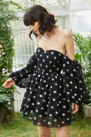 Load image into Gallery viewer, Black Off the Shoulder Stars Short Formal Dress with Detachable Sleeves