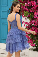 Load image into Gallery viewer, Princess A Line White Corset Tiered Short Formal Dress with Lace