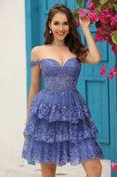 Load image into Gallery viewer, Princess A Line White Corset Tiered Short Formal Dress with Lace