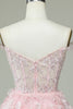 Load image into Gallery viewer, Cute A Line Off the Shoulder Pink Corset Short Formal Dress with Lace