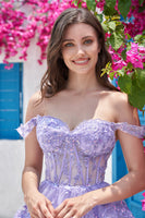 Load image into Gallery viewer, Cute A Line Dark Blue Corset Tiered Short Formal Dress with Lace