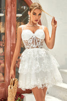 Load image into Gallery viewer, Princess A Line White Corset Tiered Short Formal Dress with Lace