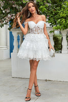 Load image into Gallery viewer, Princess A Line White Corset Tiered Short Formal Dress with Lace