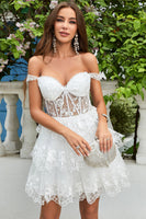 Load image into Gallery viewer, Princess A Line White Corset Tiered Short Formal Dress with Lace