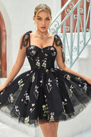 Load image into Gallery viewer, A Line Spaghetti Straps Black Short Formal Dress with Appliques