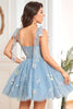Load image into Gallery viewer, A Line Spaghetti Straps Black Short Formal Dress with Appliques