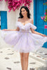 Load image into Gallery viewer, Cute A Line Lavender Off the Shoulder Corset Short Formal Dress with Ruffles