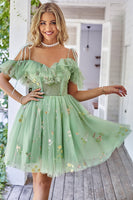 Load image into Gallery viewer, Cute A Line Lavender Off the Shoulder Corset Short Formal Dress with Ruffles