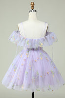 Load image into Gallery viewer, Lavender Off the Shoulder Corset Short Formal Dress with Ruffles
