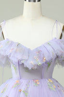 Load image into Gallery viewer, Lavender Off the Shoulder Corset Short Formal Dress with Ruffles