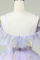 Load image into Gallery viewer, Lavender Off the Shoulder Corset Short Formal Dress with Ruffles