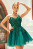 Load image into Gallery viewer, A Line Spaghetti Straps Dark Green Short Formal Dress with Appliques Beading