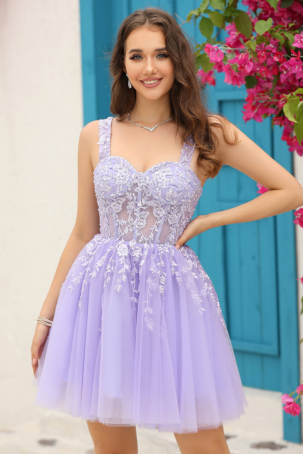Lilac Corset Straps A-Line Short Formal Dress