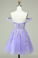 Load image into Gallery viewer, A Line Off the Shoulder Lilac Corset Short Formal Dress with Appliques