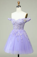 Load image into Gallery viewer, A Line Off the Shoulder Lilac Corset Short Formal Dress with Appliques