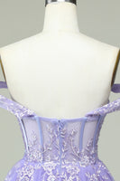 Load image into Gallery viewer, A Line Off the Shoulder Lilac Corset Short Formal Dress with Appliques