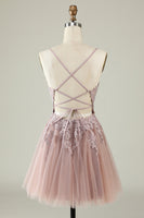 Load image into Gallery viewer, V-Neck Blush Beaded Short Formal Dress with Appliques