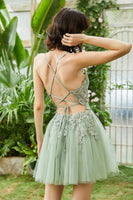 Load image into Gallery viewer, A Line Spaghetti Straps Light Purple Short Formal Dress with Appliques
