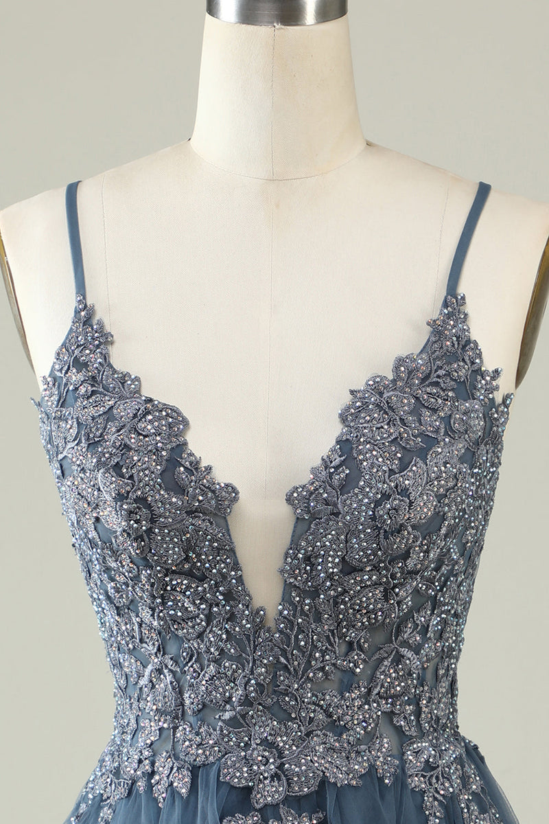 Load image into Gallery viewer, V-Neck Blush Beaded Short Formal Dress with Appliques