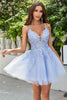 Load image into Gallery viewer, A Line Spaghetti Straps Blush Short Formal Dress with Criss Cross Back
