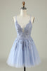 Load image into Gallery viewer, V-Neck Light Purple Beaded Short Formal Dress with Appliques