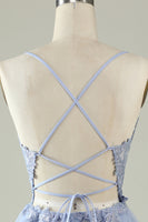 Load image into Gallery viewer, V-Neck Grey Blue Beaded Short Formal Dress with Appliques
