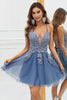 Load image into Gallery viewer, A Line Spaghetti Straps Light Purple Short Formal Dress with Appliques