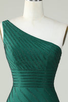 Load image into Gallery viewer, Sheath One Shoulder Dark Green Short Formal Dress with Beading