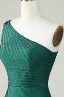 Load image into Gallery viewer, Sheath One Shoulder Dark Green Short Formal Dress with Beading