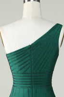Load image into Gallery viewer, Sheath One Shoulder Dark Green Short Formal Dress with Beading