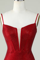 Load image into Gallery viewer, Sheath Spaghetti Straps Red Short Formal Dress with Beading