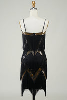 Load image into Gallery viewer, Black Spaghetti Straps Sequins 1920s Dress with Fringes