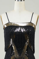 Load image into Gallery viewer, Black Spaghetti Straps Sequins 1920s Dress with Fringes