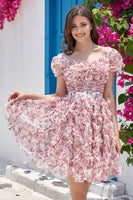 Load image into Gallery viewer, Floral A Line Dusty Rose Short Formal Dress with Ruffles