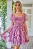 Load image into Gallery viewer, Floral A Line Dusty Rose Short Formal Dress with Ruffles
