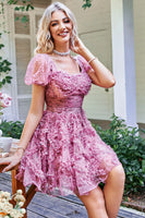 Load image into Gallery viewer, Floral A Line Dusty Rose Short Formal Dress with Ruffles
