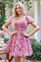 Load image into Gallery viewer, Floral A Line Dusty Rose Short Formal Dress with Ruffles