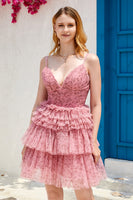 Load image into Gallery viewer, Blush A Line Spaghetti Straps Short Formal Dress with Ruffles