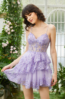 Load image into Gallery viewer, Sparkly Spaghetti Straps Sequins Purple Short Formal Dress