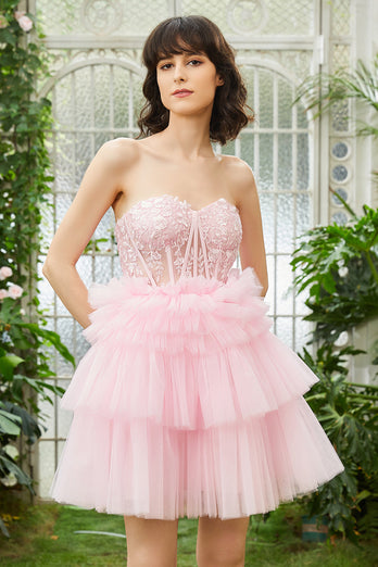 A-Line Sweetheart Pink Short Formal Dress