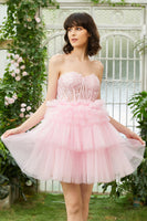 Load image into Gallery viewer, A-Line Sweetheart Pink Short Formal Dress