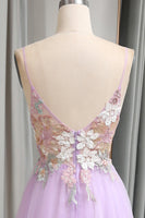 Load image into Gallery viewer, Lilac Tulle A Line Appliques Long Formal Dress With Slit