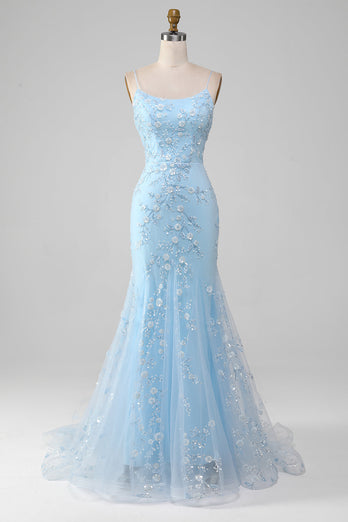Mermiad Blush Spaghetti Straps Formal Dress with Appliques