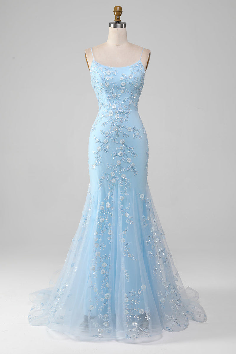 Load image into Gallery viewer, Mermiad Blush Spaghetti Straps Formal Dress with Appliques