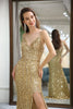 Load image into Gallery viewer, Glitter Golden Mermaid Backless Long Formal Dress With Slit