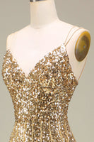 Load image into Gallery viewer, Sparkly Mermaid Golden Long Formal Dress with Slit