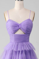 Load image into Gallery viewer, Purple Tulle A-Line Tiered Long Formal Dress with Slit